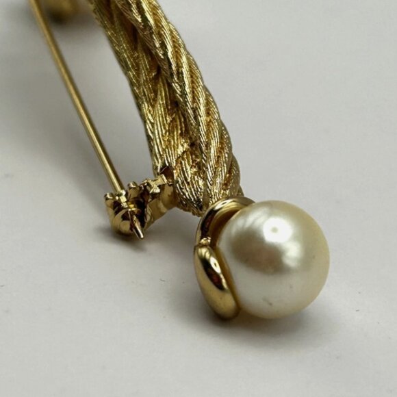 CHRISTIAN DIOR Twisted Rope Faux Pearl Brooch 3.5” Bar Pin 1960s Signed - Picture 9 of 10